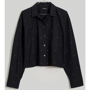 Madewell Poplin Embellished Cropped Long Sleeve Button Up Shirt US Womens XS New